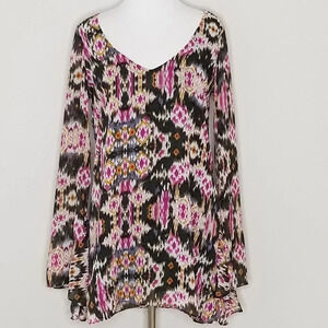 Show Me Your Mumu Pink Ikat Print Bell Sleeve Tunic Top M